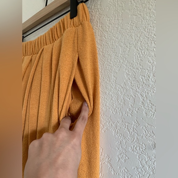 FP Beach Women’s Elastic Waist Wide Leg Pants Pleated Bronze High-Rise Cotton - Picture 3 of 12